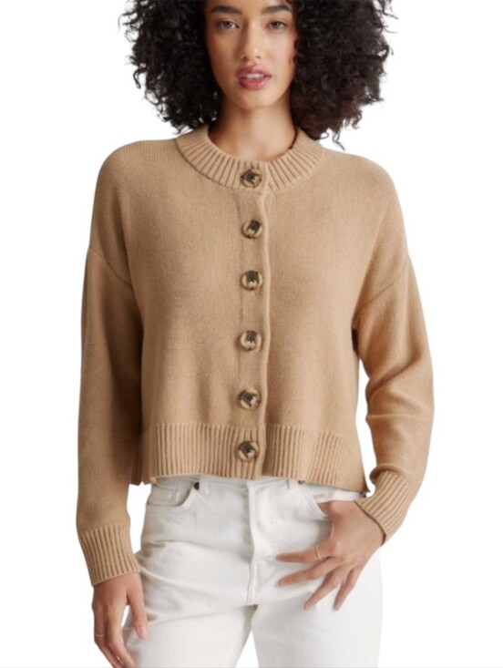 Quince Sweaters - Quince 100% Organic Cotton Cropped Cardigan Camel Color Large